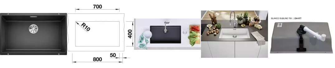 Мойка для кухни «Blanco» Subline 700-U 73/46 искусственный камень антрацит