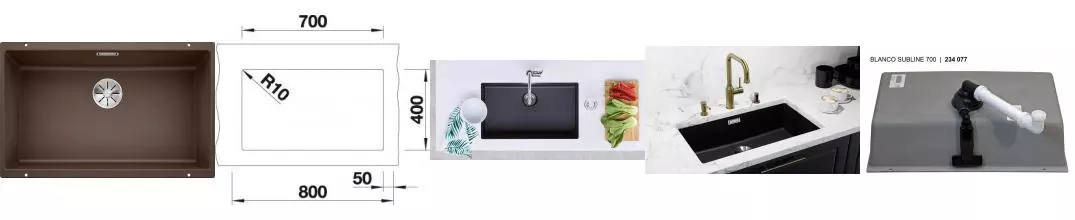 Мойка для кухни «Blanco» Subline 700-U 73/46 искусственный камень кофе Мойка для кухни «Blanco» Subline 700-U 73/46 искусственный камень кофе