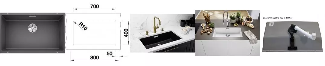 Мойка для кухни «Blanco» Subline 700-U 73/46 искусственный камень тёмная скала