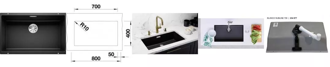 Мойка для кухни «Blanco» Subline 700-U 73/46 искусственный камень чёрный