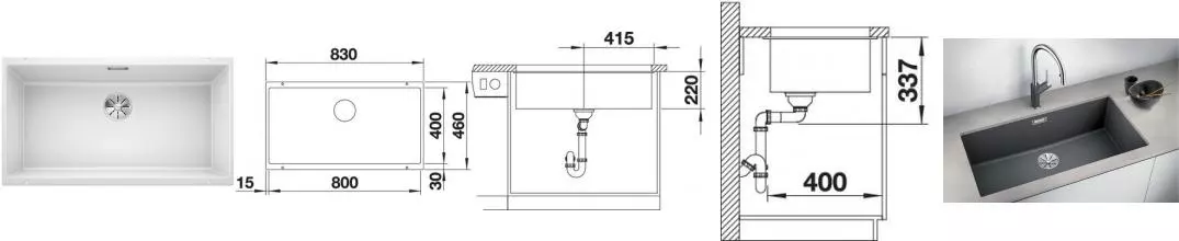 Мойка для кухни «Blanco» Subline 800-U InFino 83/46 искусственный камень белый