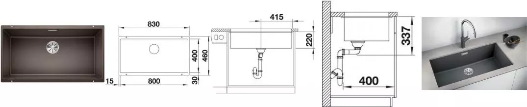 Мойка для кухни «Blanco» Subline 800-U InFino 83/46 искусственный камень кофе