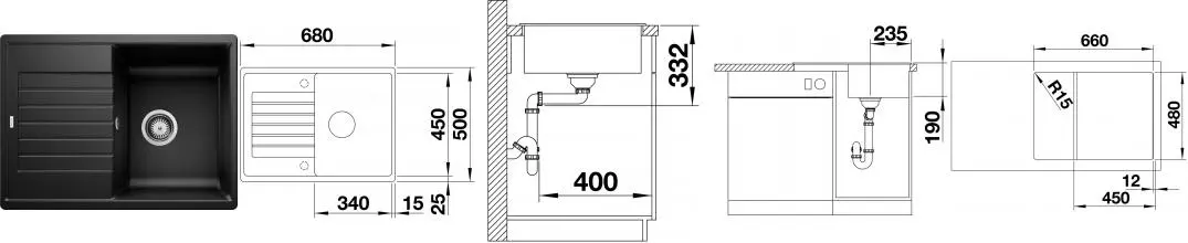 Мойка для кухни «Blanco» Zia 45 S Compact 68/50 искусственный камень чёрный