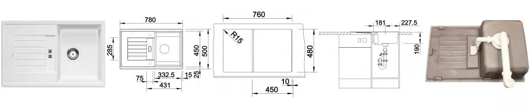 Мойка для кухни «Blanco» ZIA 45 S 78/50 искусственный камень белый