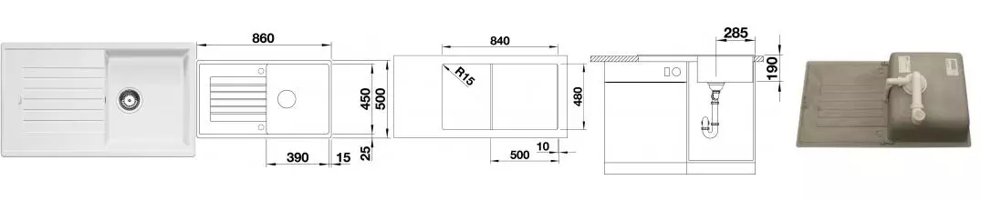 Мойка для кухни «Blanco» Zia 5 S 86/50 искусственный камень белый