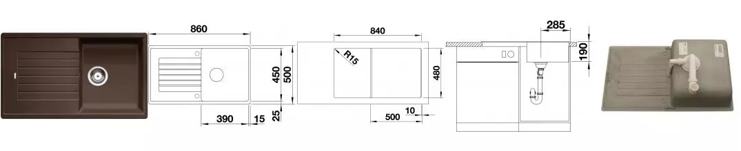 Мойка для кухни «Blanco» Zia 5 S 86/50 искусственный камень кофе Мойка для кухни «Blanco» Zia 5 S 86/50 искусственный камень кофе