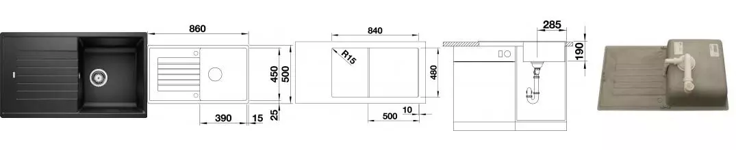 Мойка для кухни «Blanco» Zia 5 S 86/50 искусственный камень чёрный