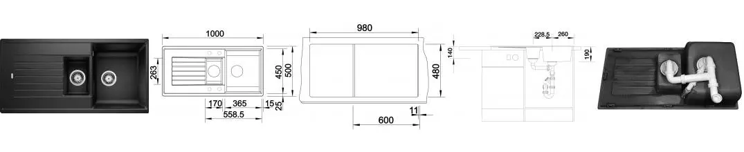 Мойка для кухни «Blanco» Zia 6 S 100/50 искусственный камень черный Мойка для кухни «Blanco» Zia 6 S 100/50 искусственный камень черный