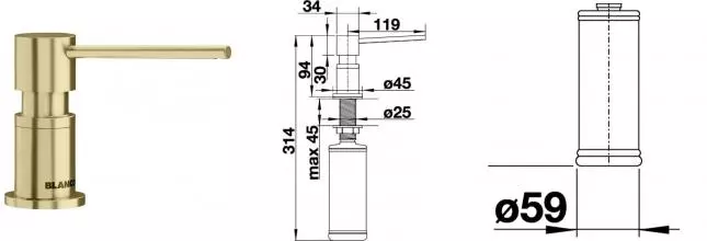 Встраиваемый дозатор для моющего средства «Blanco» Lato 526699 матовое золото