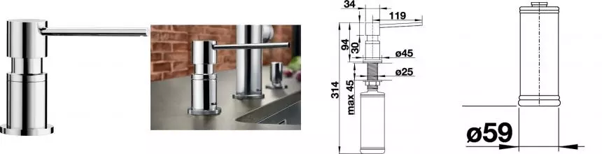 Встраиваемый дозатор для моющего средства «Blanco» Lato 525808 хром