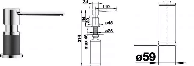 Встраиваемый дозатор для моющего средства «Blanco» Lato 525810 хром/антрацит