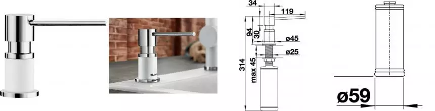 Встраиваемый дозатор для моющего средства «Blanco» Lato 525814 хром/белый