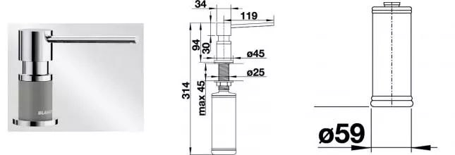 Встраиваемый дозатор для моющего средства «Blanco» Lato 526954 хром/вулканический серый