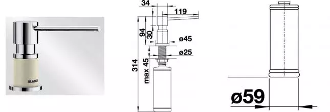 Встраиваемый дозатор для моющего средства «Blanco» Lato 526955 хром/мягкий белый