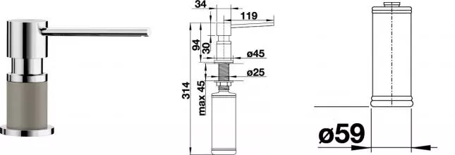 Встраиваемый дозатор для моющего средства «Blanco» Lato 525816 хром/серо-бежевый