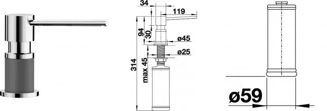 Встраиваемый дозатор для моющего средства «Blanco» Lato 525817 хром/тёмная скала