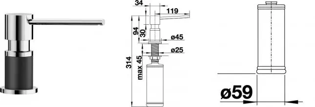 Встраиваемый дозатор для моющего средства «Blanco» Lato 526177 хром/чёрный