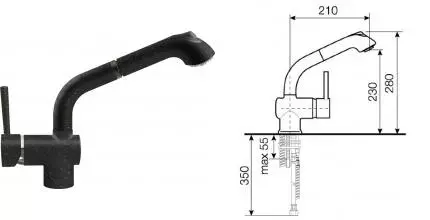 Смеситель для кухонной мойки «Lava» Industrial ID 0820 BAS с выдвижным изливом basalt Смеситель для кухонной мойки «Lava» Industrial ID 0820 BAS с выдвижным изливом basalt
