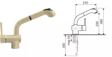 Смеситель для кухонной мойки «Lava» Industrial ID 0820 CAM с выдвижным изливом camel