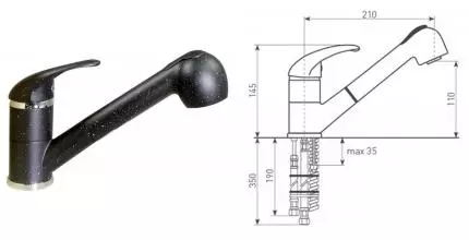 Смеситель для кухонной мойки «Lava» SG03 BAS с выдвижным изливом basalt Смеситель для кухонной мойки «Lava» SG03 BAS с выдвижным изливом basalt