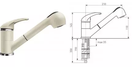 Смеситель для кухонной мойки «Lava» SG03 CRE с выдвижным изливом crema