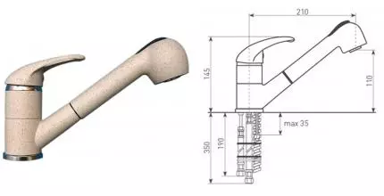 Смеситель для кухонной мойки «Lava» SG03 VNL с выдвижным изливом vanilla
