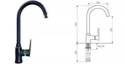 Смеситель для кухонной мойки «Lava» SG07 BAS basalt Смеситель для кухонной мойки «Lava» SG07 BAS basalt