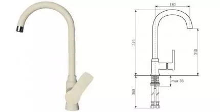 Смеситель для кухонной мойки «Lava» SG07 CRE crema Смеситель для кухонной мойки «Lava» SG07 CRE crema
