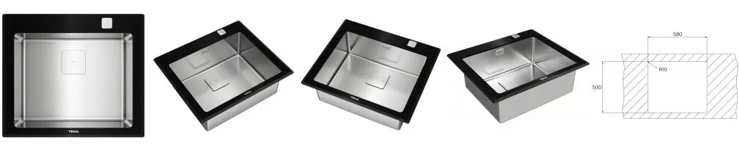 Мойка для кухни «Teka» Diamond RS15 1B 60/52 нержавеющая сталь/стекло чёрное