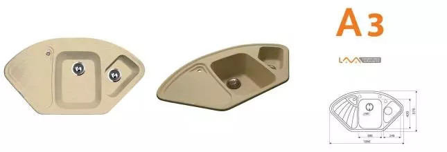 Мойка для кухни угловая «Lava» A3.CAM 105/56 искусственный камень camel