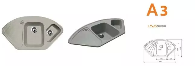 Мойка для кухни угловая «Lava» A3.SCA 105/56 искусственный камень scandic Мойка для кухни угловая «Lava» A3.SCA 105/56 искусственный камень scandic
