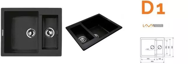 Мойка для кухни «Lava» D1.BAS 60/49 искусственный камень basalt универсальная