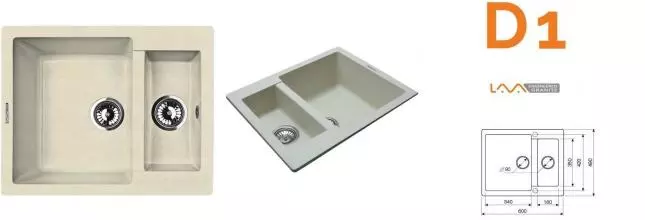 Мойка для кухни «Lava» D1.CRE 60/49 искусственный камень crema универсальная