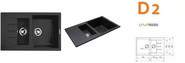 Мойка для кухни «Lava» D2.BAS 78/50 искусственный камень basalt универсальная Мойка для кухни «Lava» D2.BAS 78/50 искусственный камень basalt универсальная