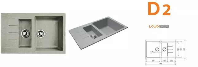 Мойка для кухни «Lava» D2.SCA 78/50 искусственный камень scandic универсальная Мойка для кухни «Lava» D2.SCA 78/50 искусственный камень scandic универсальная