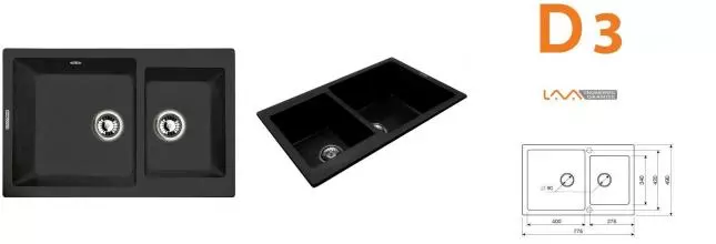 Мойка для кухни «Lava» D3.BAS 78/49 искусственный камень basalt универсальная Мойка для кухни «Lava» D3.BAS 78/49 искусственный камень basalt универсальная
