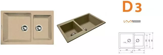 Мойка для кухни «Lava» D3.DUN 78/49 искусственный камень dune универсальная
