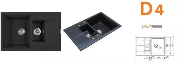Мойка для кухни «Lava» D4.BAS 78/50 искусственный камень basalt универсальная Мойка для кухни «Lava» D4.BAS 78/50 искусственный камень basalt универсальная