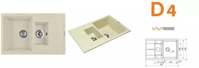Мойка для кухни «Lava» D4.CRE 78/50 искусственный камень crema универсальная Мойка для кухни «Lava» D4.CRE 78/50 искусственный камень crema универсальная
