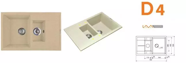 Мойка для кухни «Lava» D4.DUN 78/50 искусственный камень dune универсальная Мойка для кухни «Lava» D4.DUN 78/50 искусственный камень dune универсальная