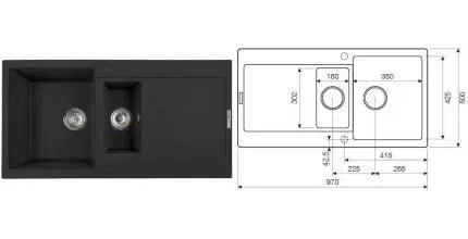 Мойка для кухни «Lava» D5.BAS 97/50 искусственный камень basalt универсальная