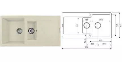 Мойка для кухни «Lava» D5.CRE 97/50 искусственный камень crema универсальная