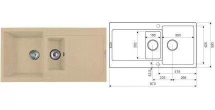 Мойка для кухни «Lava» D5.DUN 97/50 искусственный камень dune универсальная
