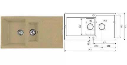 Мойка для кухни «Lava» D5.SAH 97/50 искусственный камень sahara универсальная