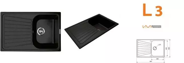 Мойка для кухни «Lava» L3.BAS 79/50 искусственный камень basalt универсальная