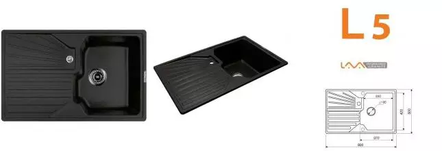 Мойка для кухни «Lava» L5.BAS 80/50 искусственный камень basalt универсальная