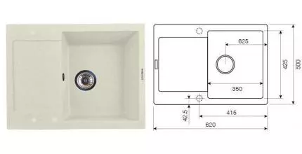 Мойка для кухни «Lava» L7.VNL 62/50 искусственный камень vanilla Мойка для кухни «Lava» L7.VNL 62/50 искусственный камень vanilla