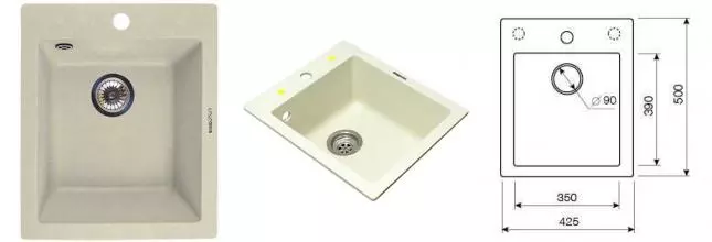 Мойка для кухни «Lava» Q3.CRE 43/50 искусственный камень crema