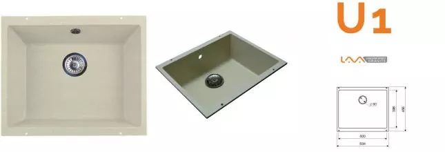 Мойка для кухни «Lava» U1.CRE 53/46 искусственный камень crema