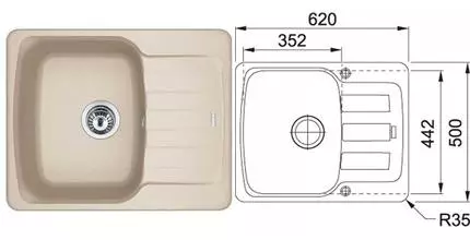 Мойка для кухни «Franke» Antea AZG 611-62 62/50 114.0537.779 искусственный камень бежевый Мойка для кухни «Franke» Antea AZG 611-62 62/50 114.0537.779 искусственный камень бежевый
